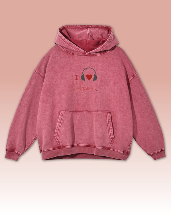 Bluza oversize z kapturem <br>I Love Music <br>Haft, Efekt sprania